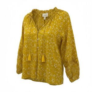 Cleobella 100% Organic Cotton Lyra Puff Sleeve Blouse Size Small Yellow Cassia